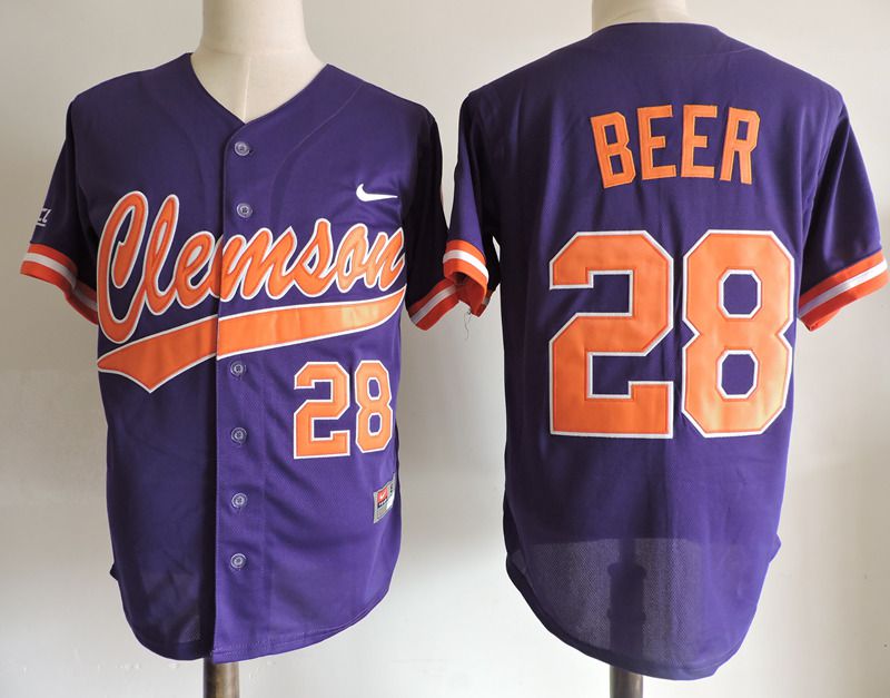 Men Clemson Tigers #28 Beer Purple Nike 2025 NCAA Jersey->ncaa teams->NCAA Jersey